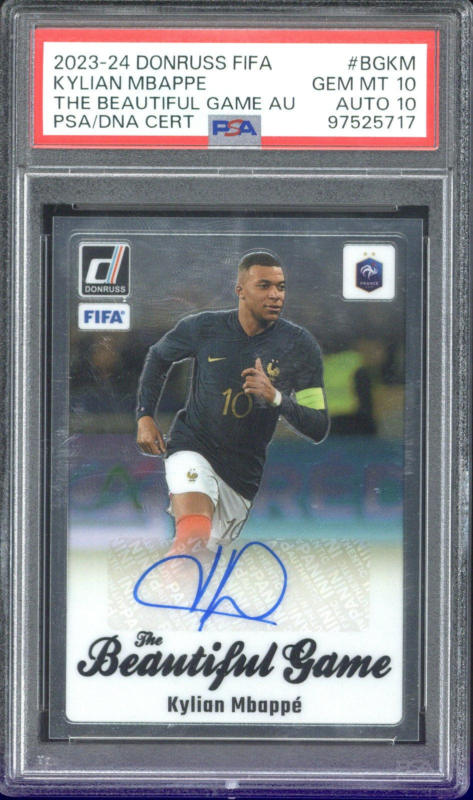2023-24 Donruss FIFA Kylian Mbappe The Beautiful Game #BGKM PSA 10 Auto 10