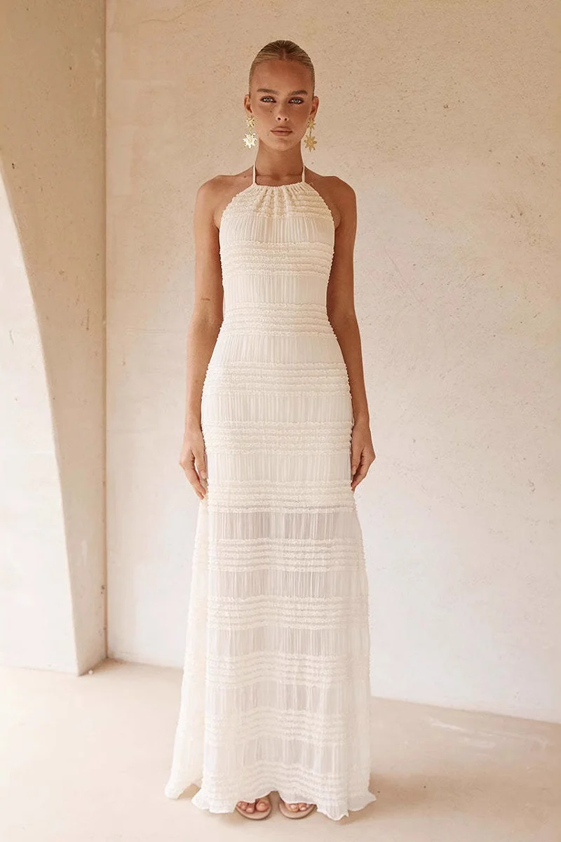 Solid Chiffon Ruched Waist Tie Sexy Maxi Dress
