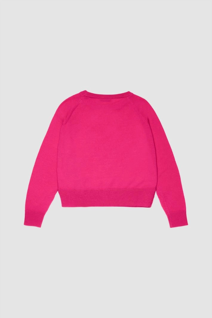 Crew neck sweater with embroidery KID - FUCHSIA