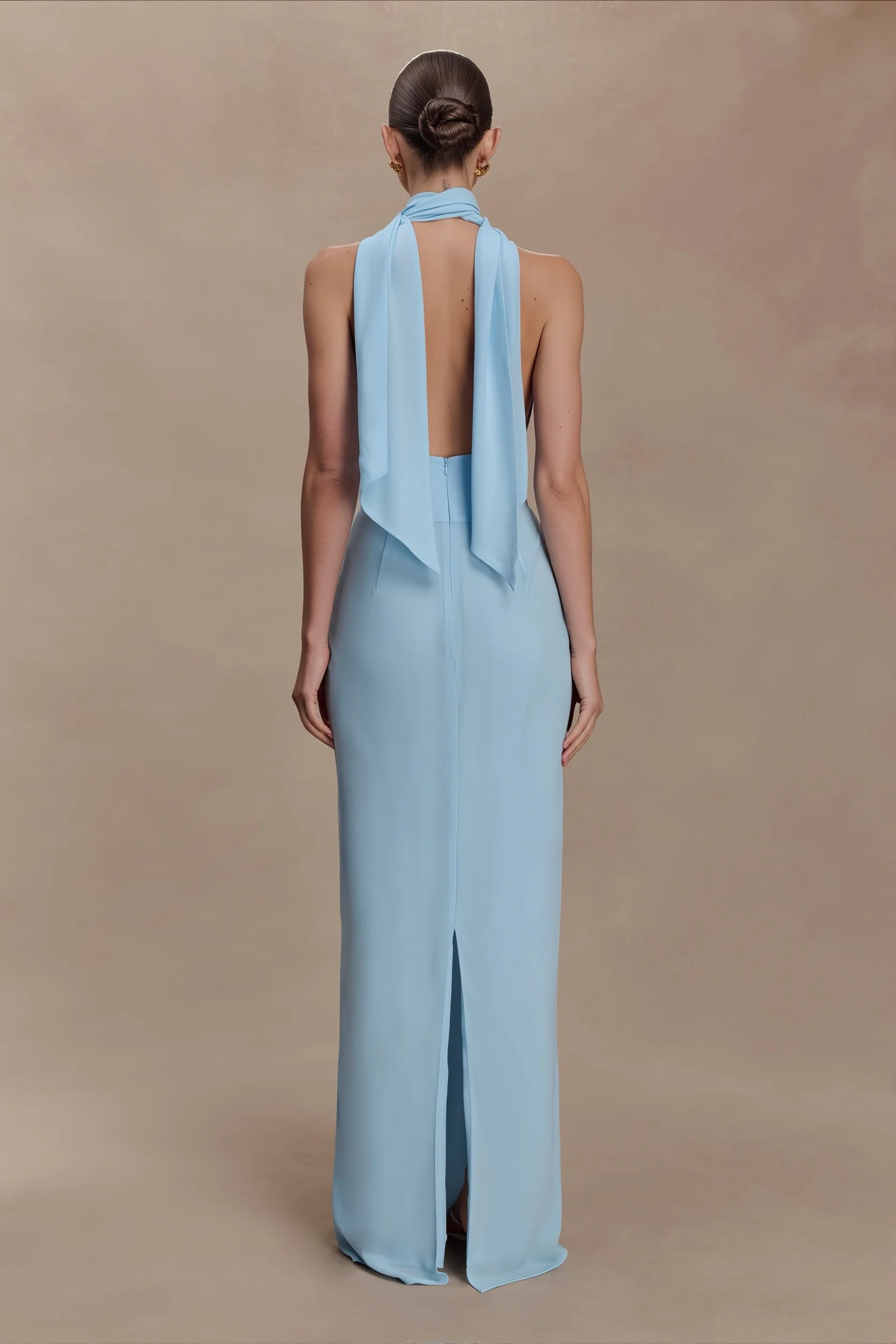 Polka Dot Deep V Tie Bodycon Maxi Dress