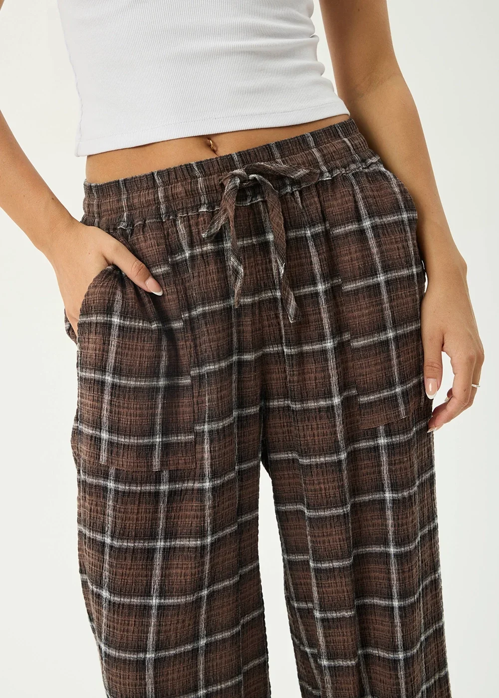 AFENDS Womens Reverie - Seersucker Pant - Coffee Check
