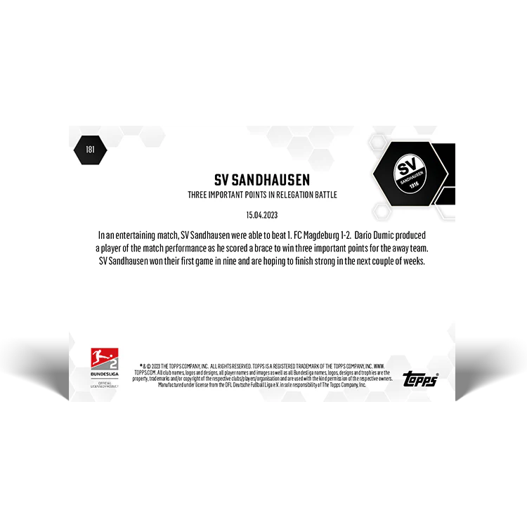 Topps UK - Brace! SV Sandhausen win three important points in Magdeburg - Bundesliga TOPPS NOW® Card #181