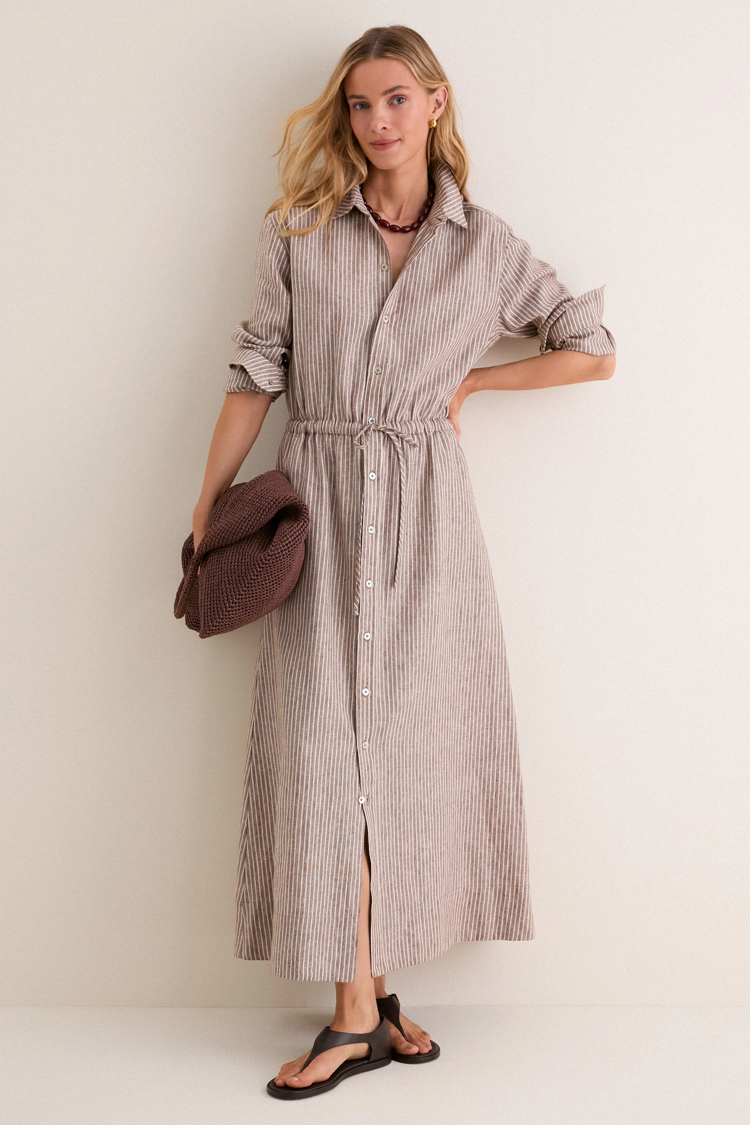 Cafe Stripe Linen Julien Shirt Dress