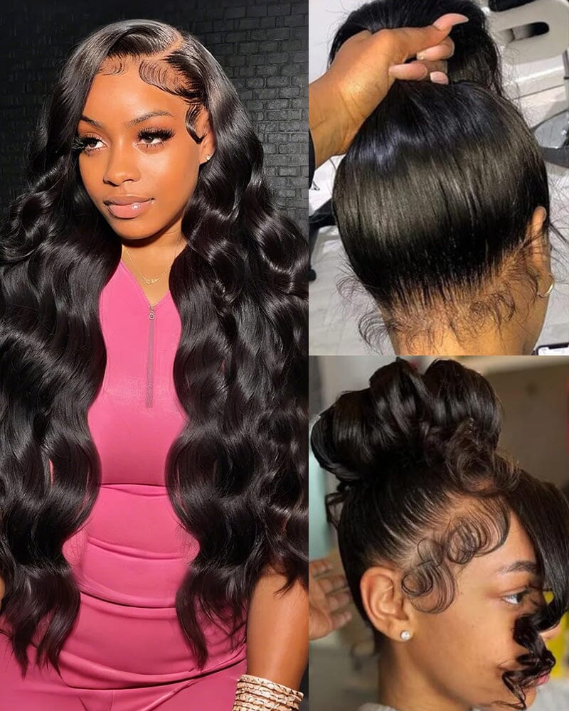Ophirawig 360 Full Lace Glueless Body Wave Wig Invisi Drawstring Natural Black Pull & Go