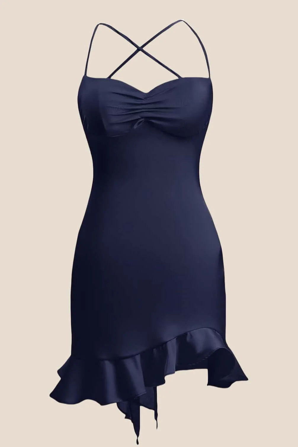 Straps Lavender Ruched Ruffle Fitted Dress