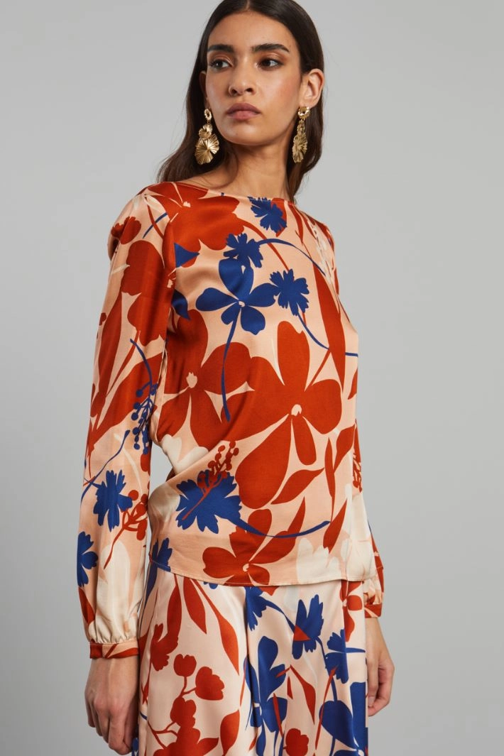 Blouse in viscose satin - COPPER BLUETTE POWDER PINK