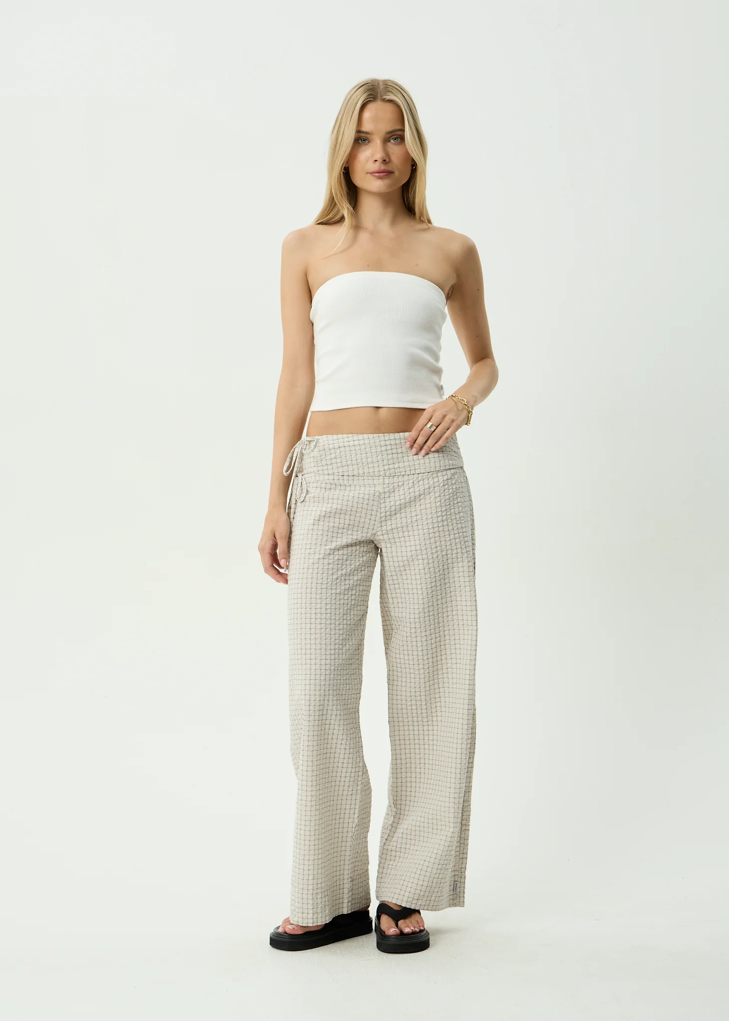 AFENDS Womens Sofia - Wide Leg Pant - Reverb Moonbeam Check