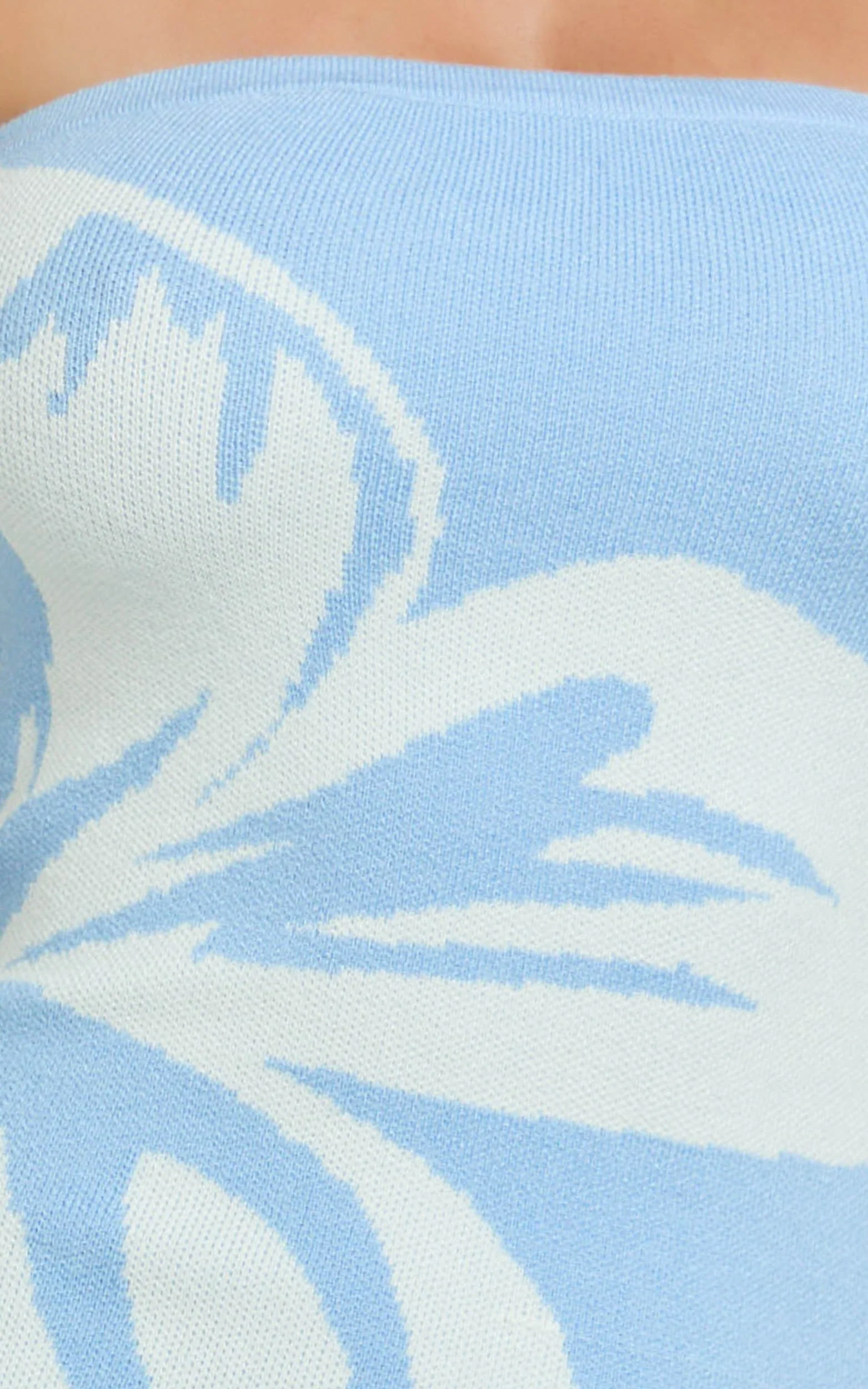 Amy Midi Dress - Knit Strapless Column Dress in Intarsia Print