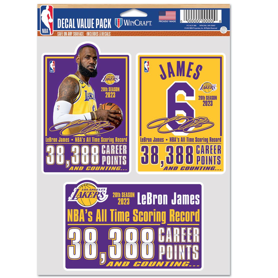 LeBron James NBA's All Time Scoring Record NBA Decals Set (3 Pcs.)