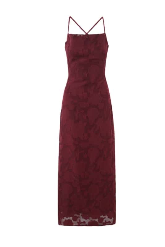 Straps Burgundy Lace Fitted Long Dress
