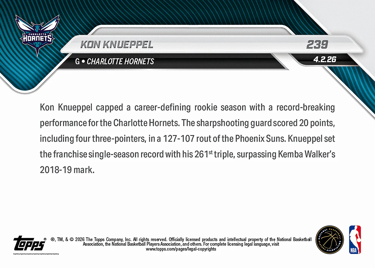 Kon Knueppel - 2025-26 NBA Topps NOW® - Card 239 - PR: 14109