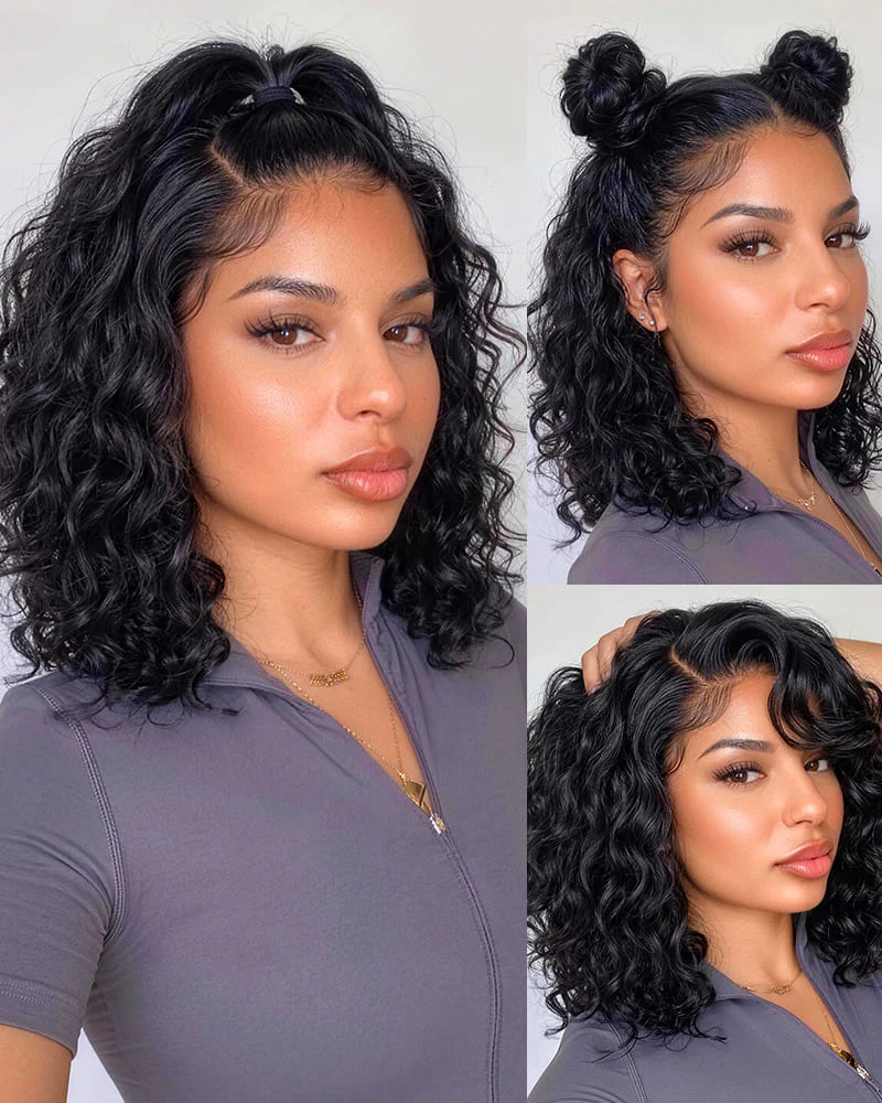 Ophirawig 13x5 Lace Glueless Bohemian Curl Bob Wig With Pre-Cut Lace Invisible Knots Natural Black Virgin Hair Wig