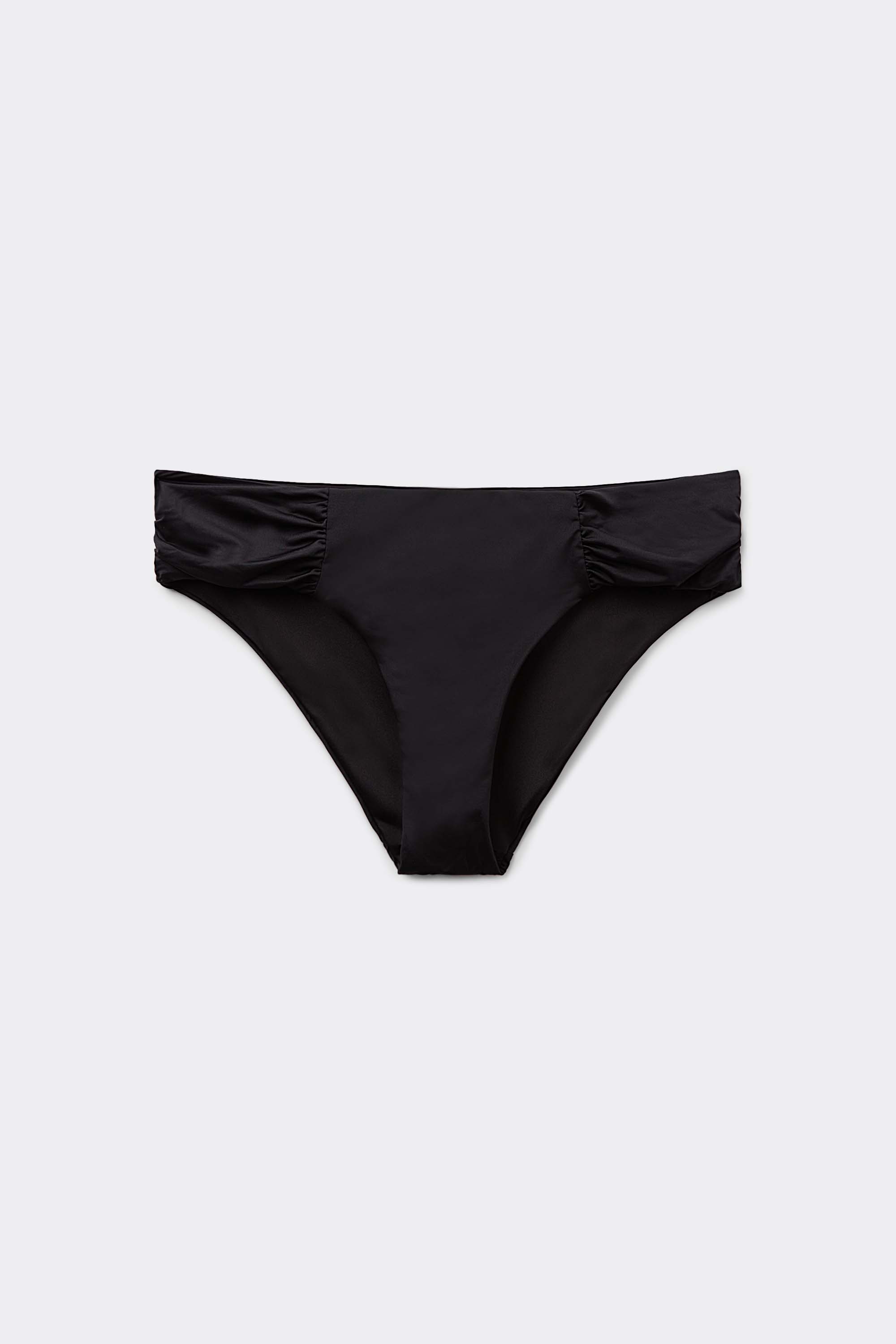 Recycled Plain Colour High-Waist Bikini Briefs with Side Gathering