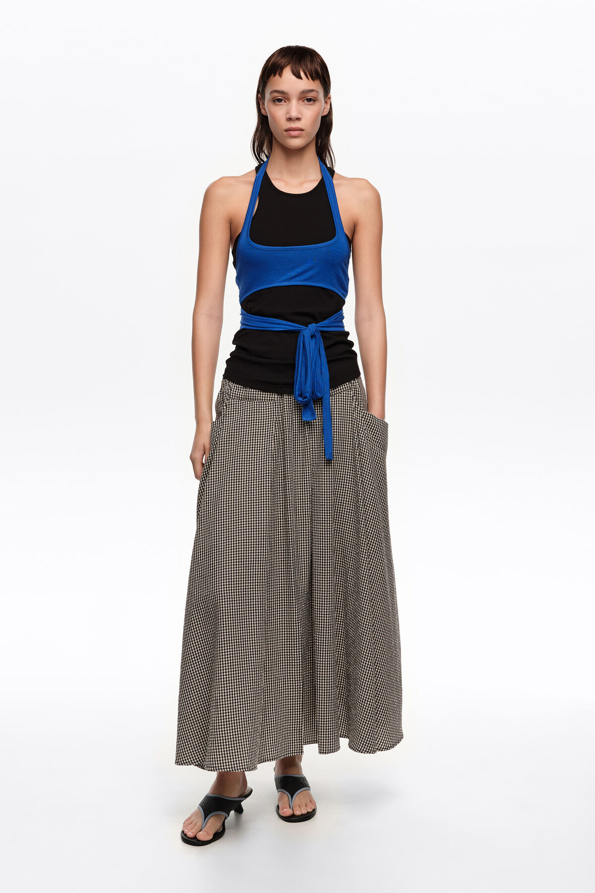 Black checked A-line skirt