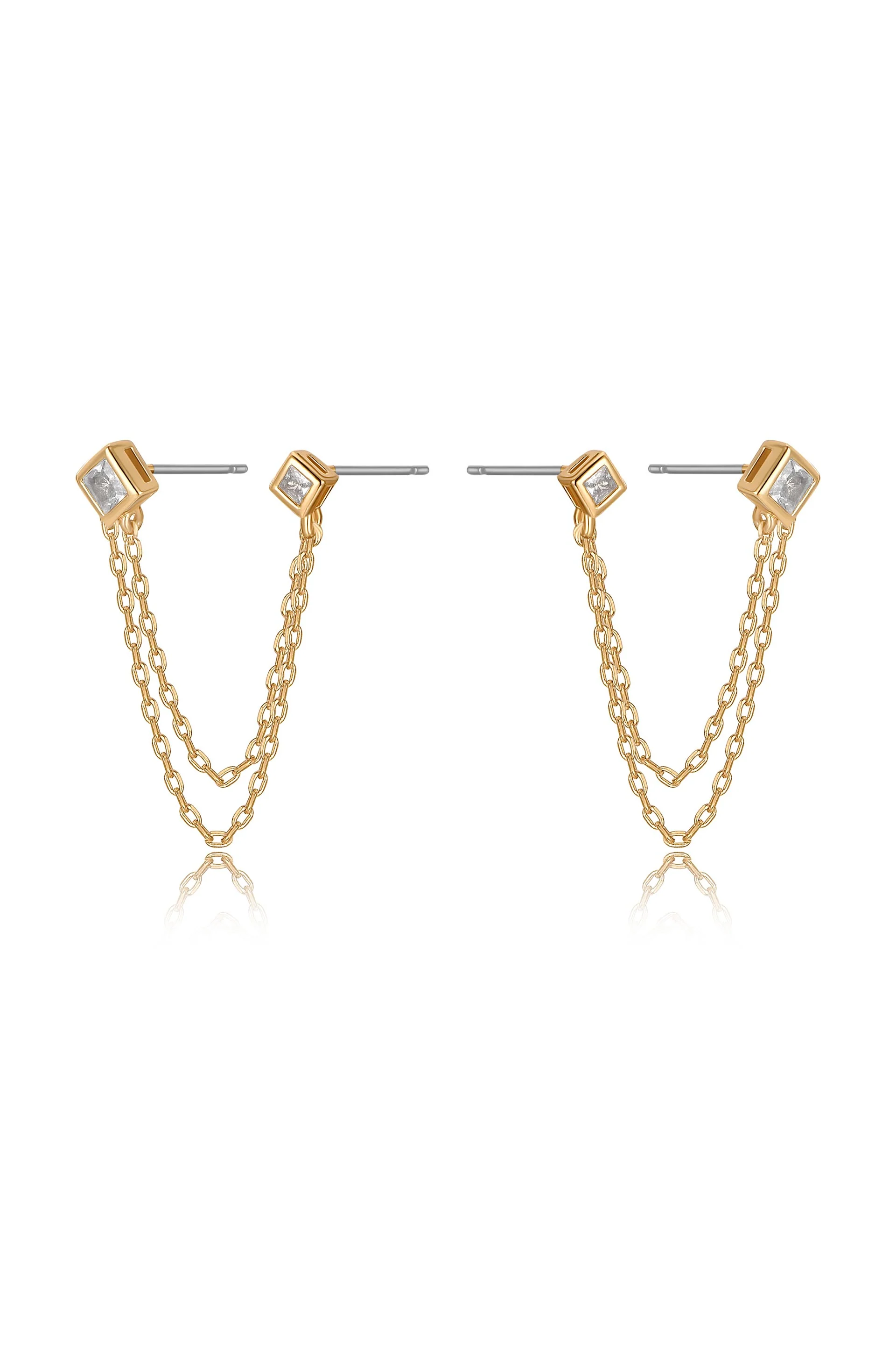 Double Piercing Diamond Shape Earrings
