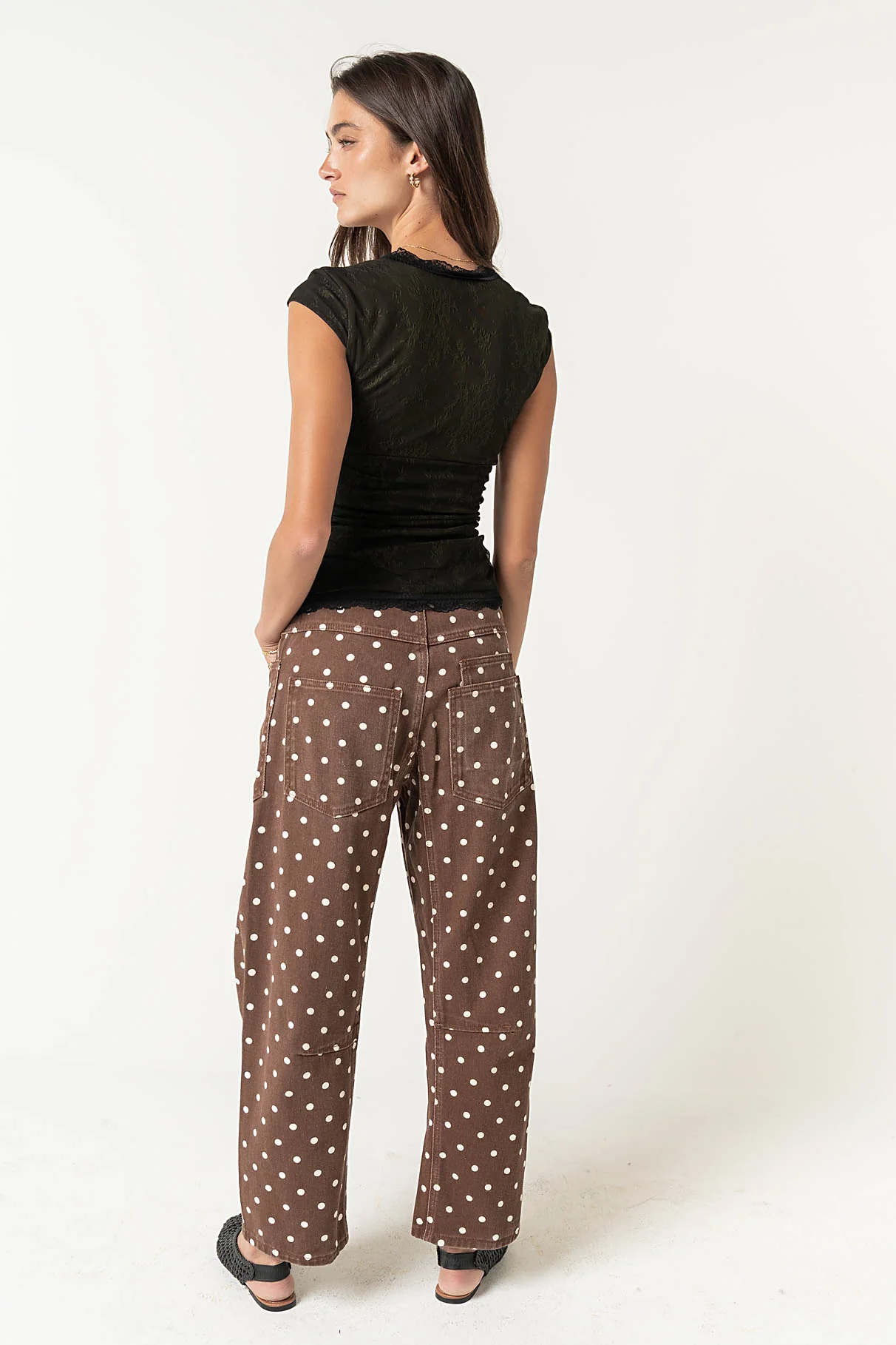 Priya Polka Dot Barrel Jeans in Brown