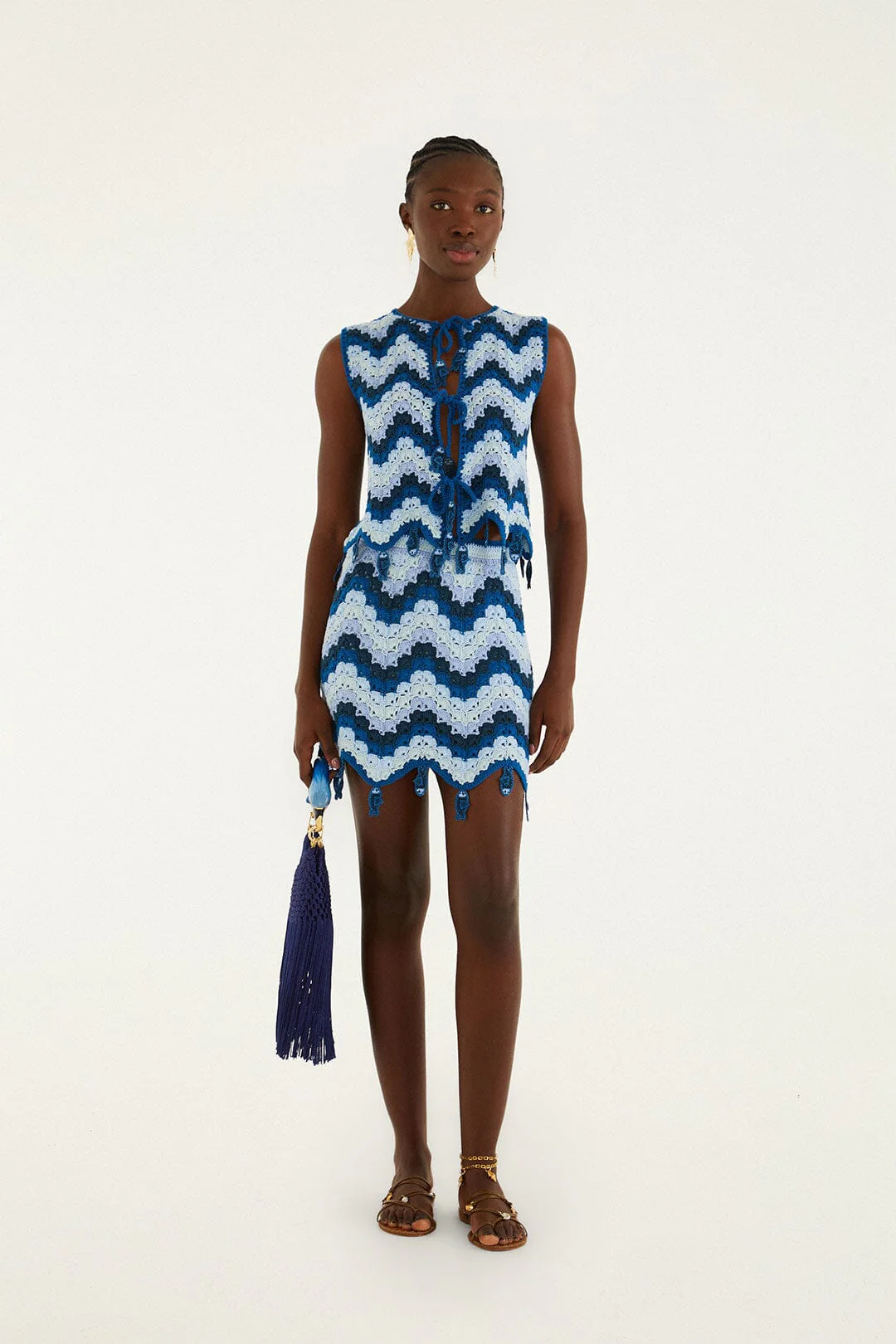 Blue Waves Crochet Mini Skirt