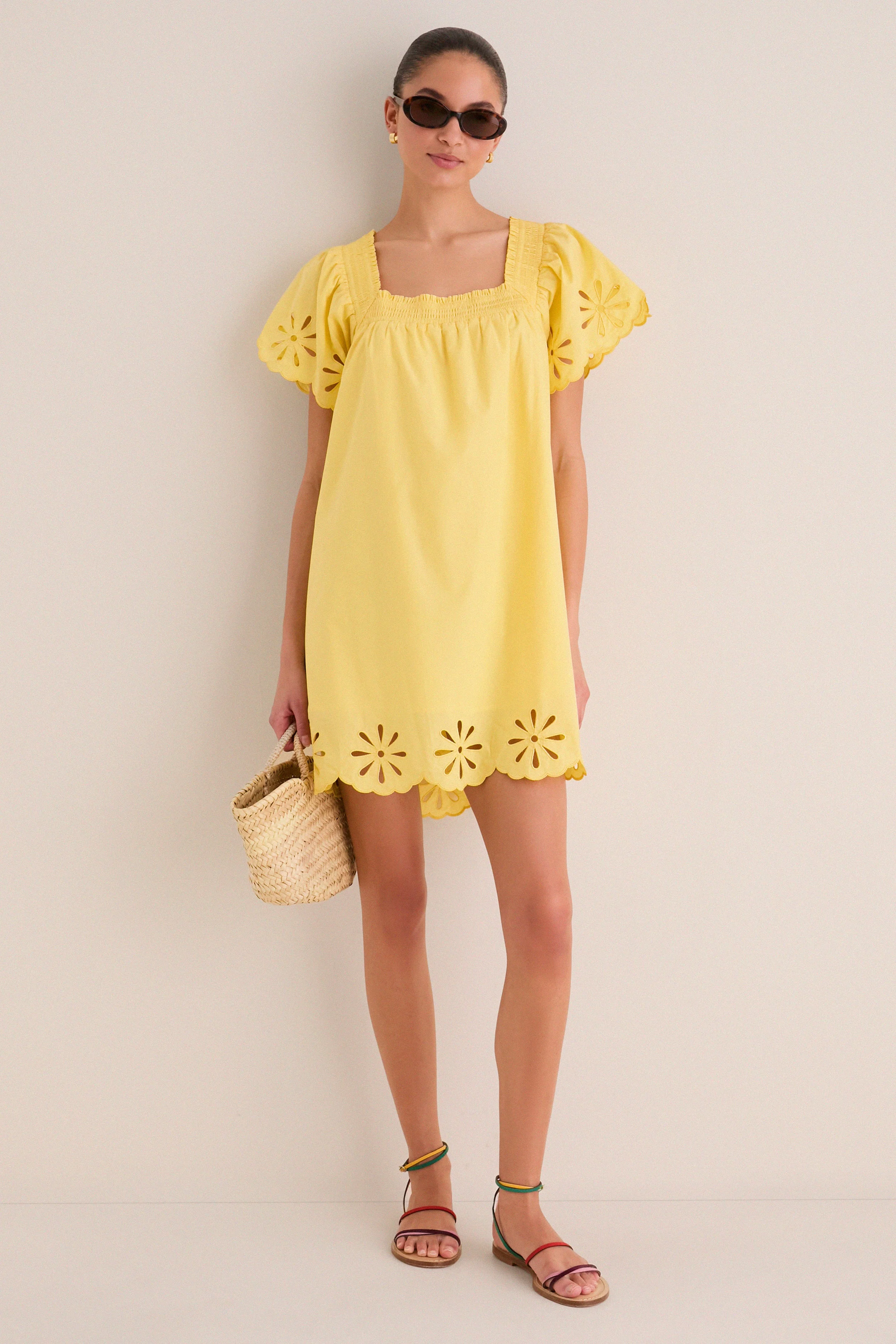 Yellow Floral Eyelet Daisy Mini Dress