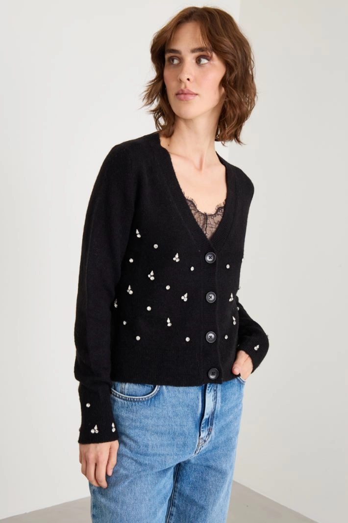 Cardigan with stones - BLACK