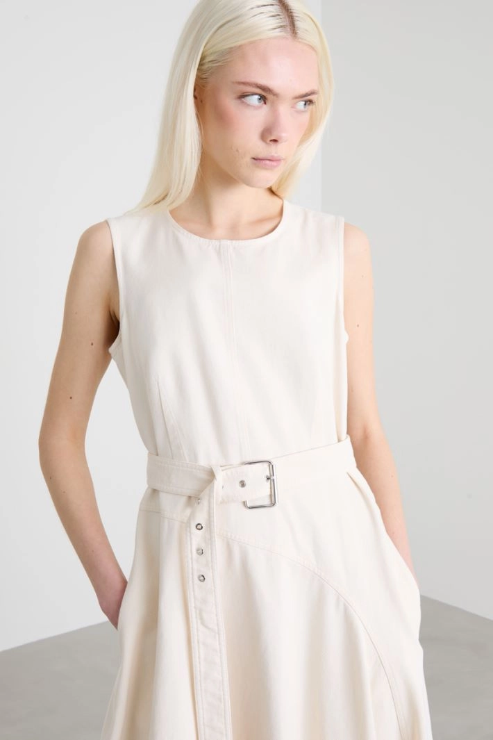 Cotton bull denim dress - CREAM