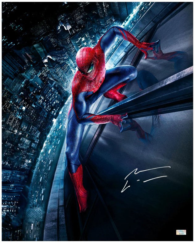 Andrew Garfield Autographed Amazing Spider-Man City Scape 16×20 Photo Framed