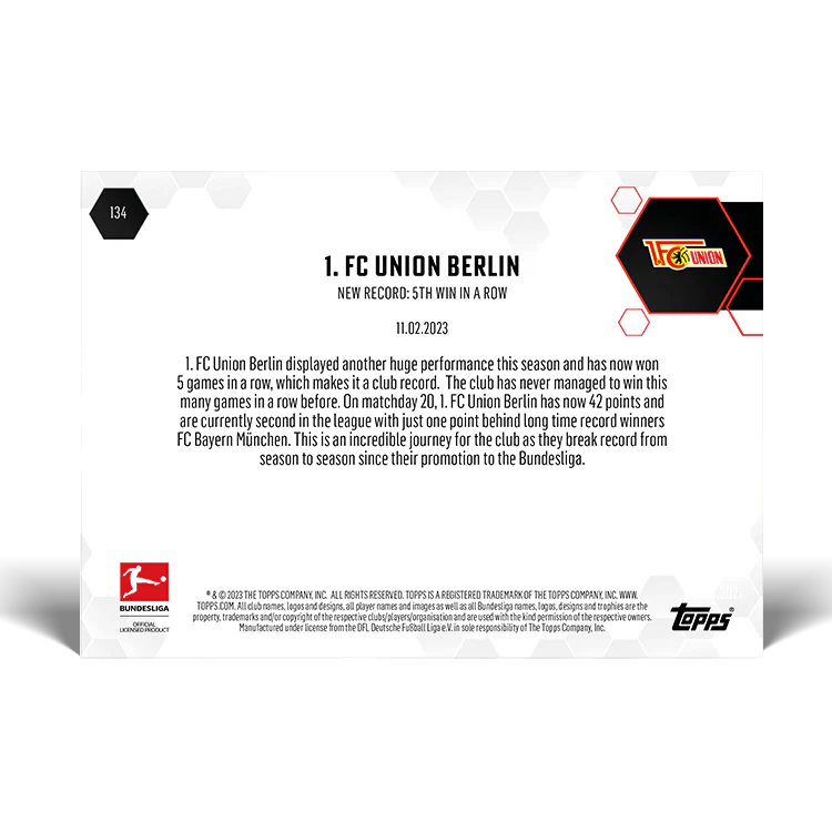 Topps UK - New record: 5th win in a row - Bundesliga TOPPS NOW® Card #134