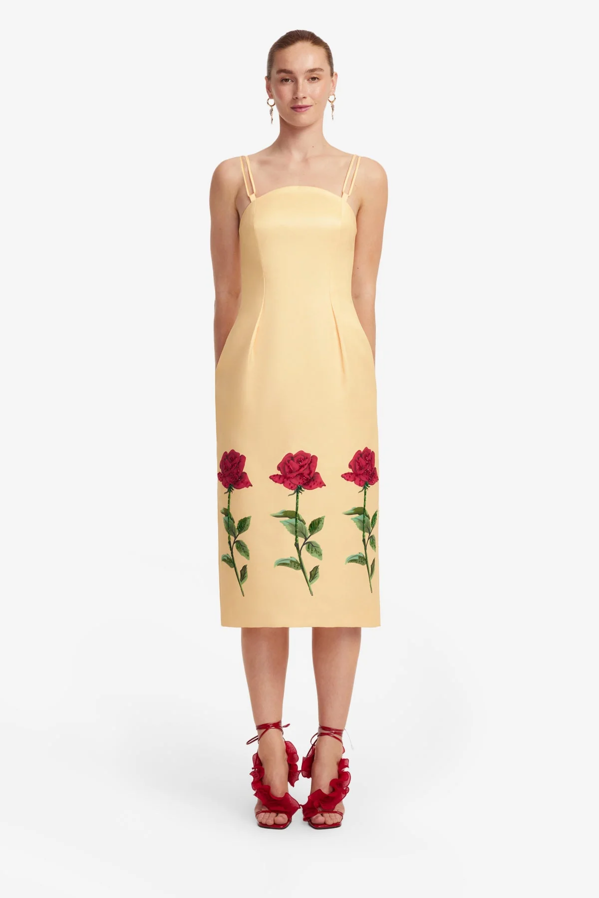 Polina Embellished Rose Midi Dress - Butter