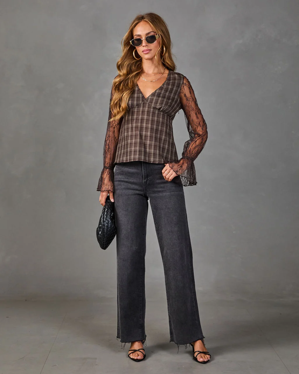 Honeyed Moments Lace Plaid Top