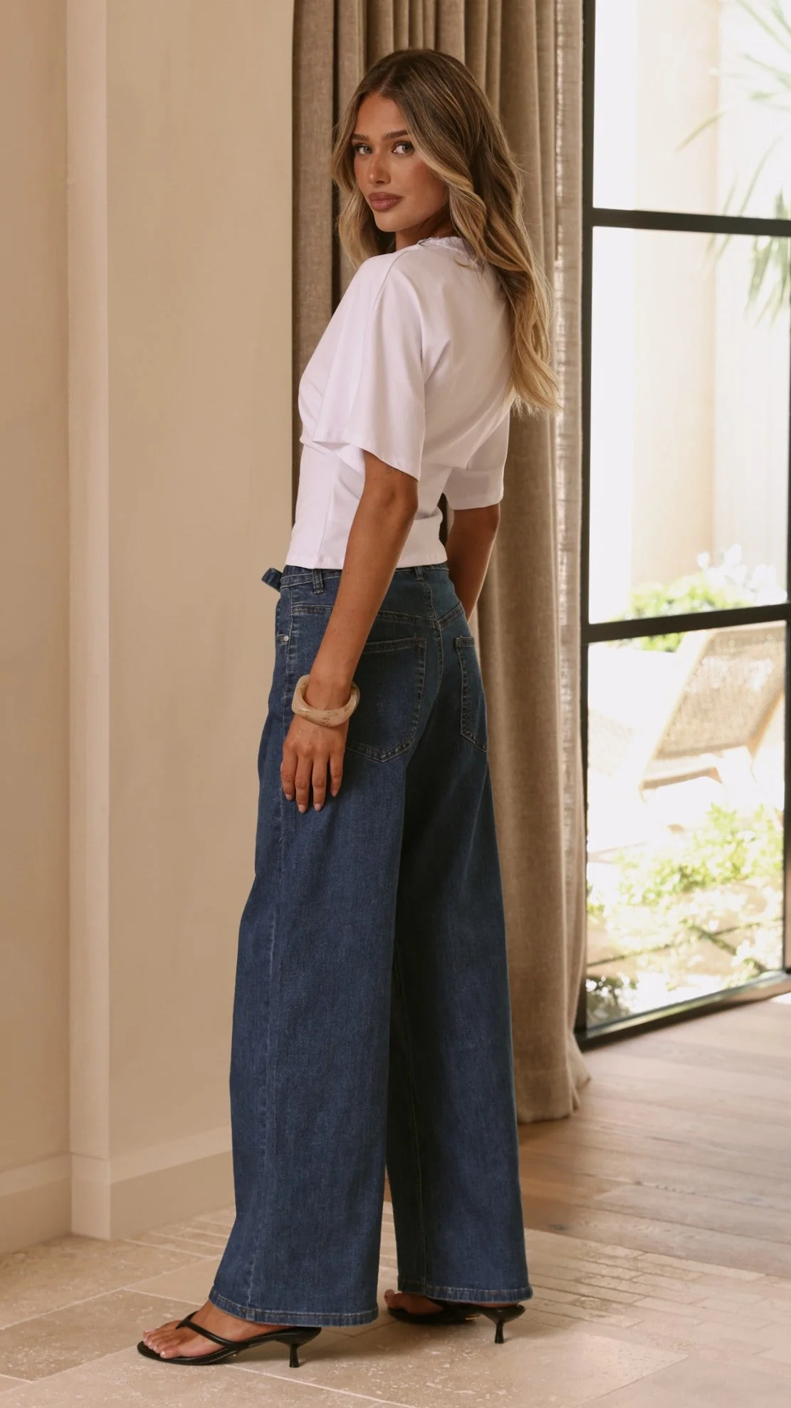 Vicky Tie Waist Straight Leg Jeans - Dark Wash