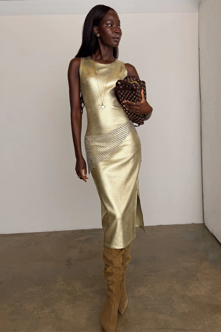 Gold Metallic Ribbed Dress
