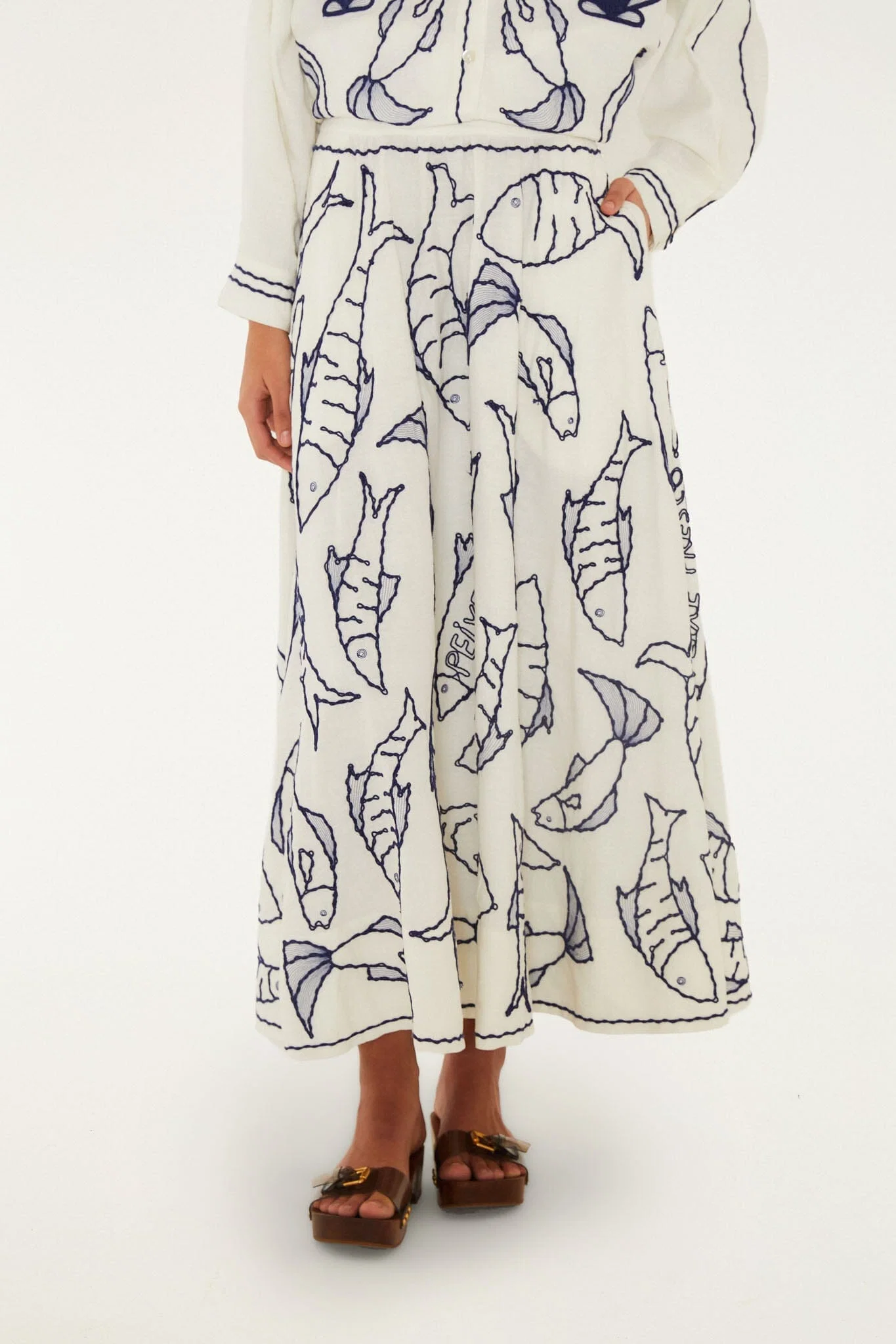 Off-White Fresh Fish Embroidered Midi Skirt