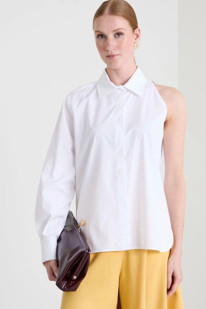One-shoulder cotton shirt - WHITE