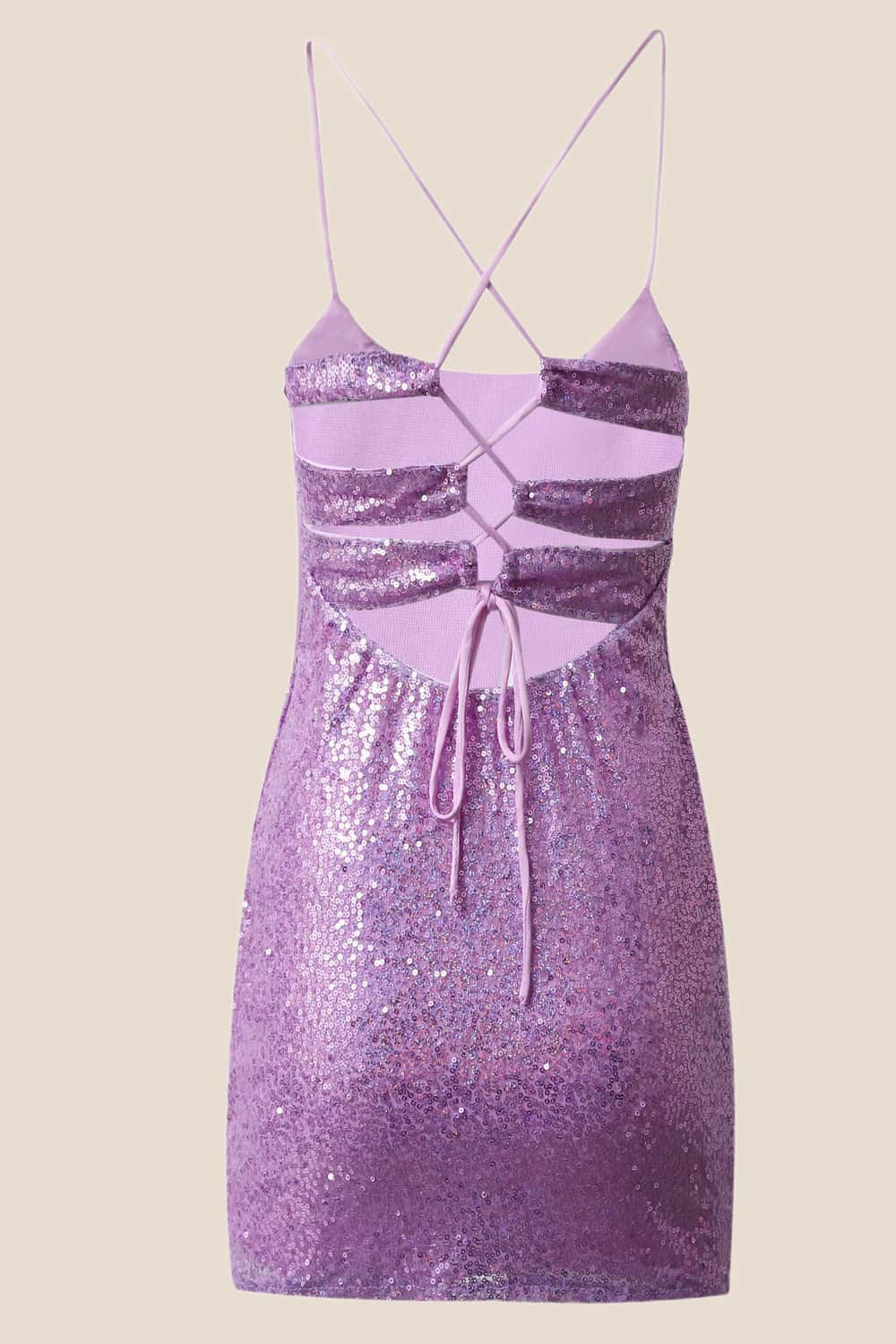 Purple Sequin Straps Tight Short Dress
