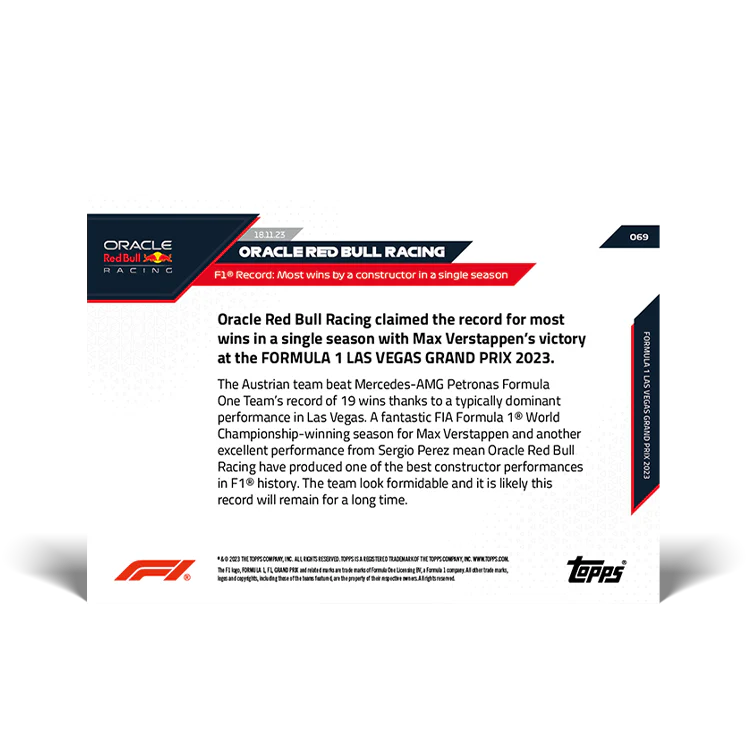 Topps UK - Oracle Red Bull - F1 Record: Most win by a constructor in a single season - F1 TOPPS NOW® Card #69