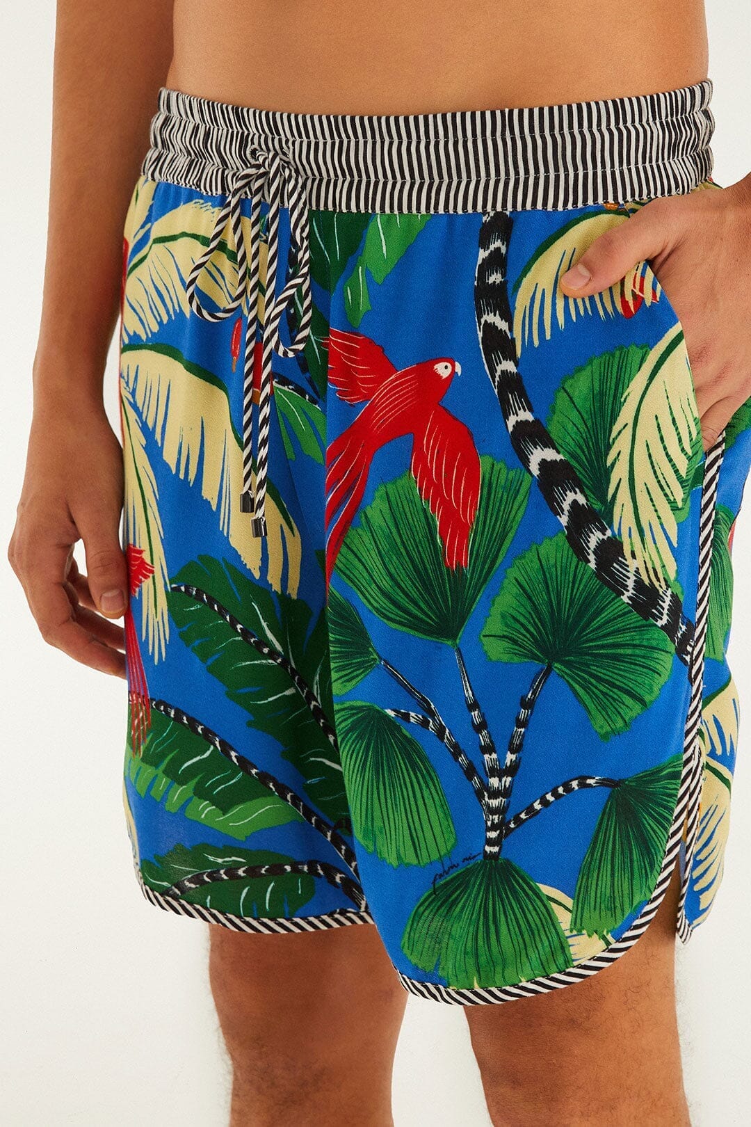 Blue Tropical Island Drawstring  Shorts
