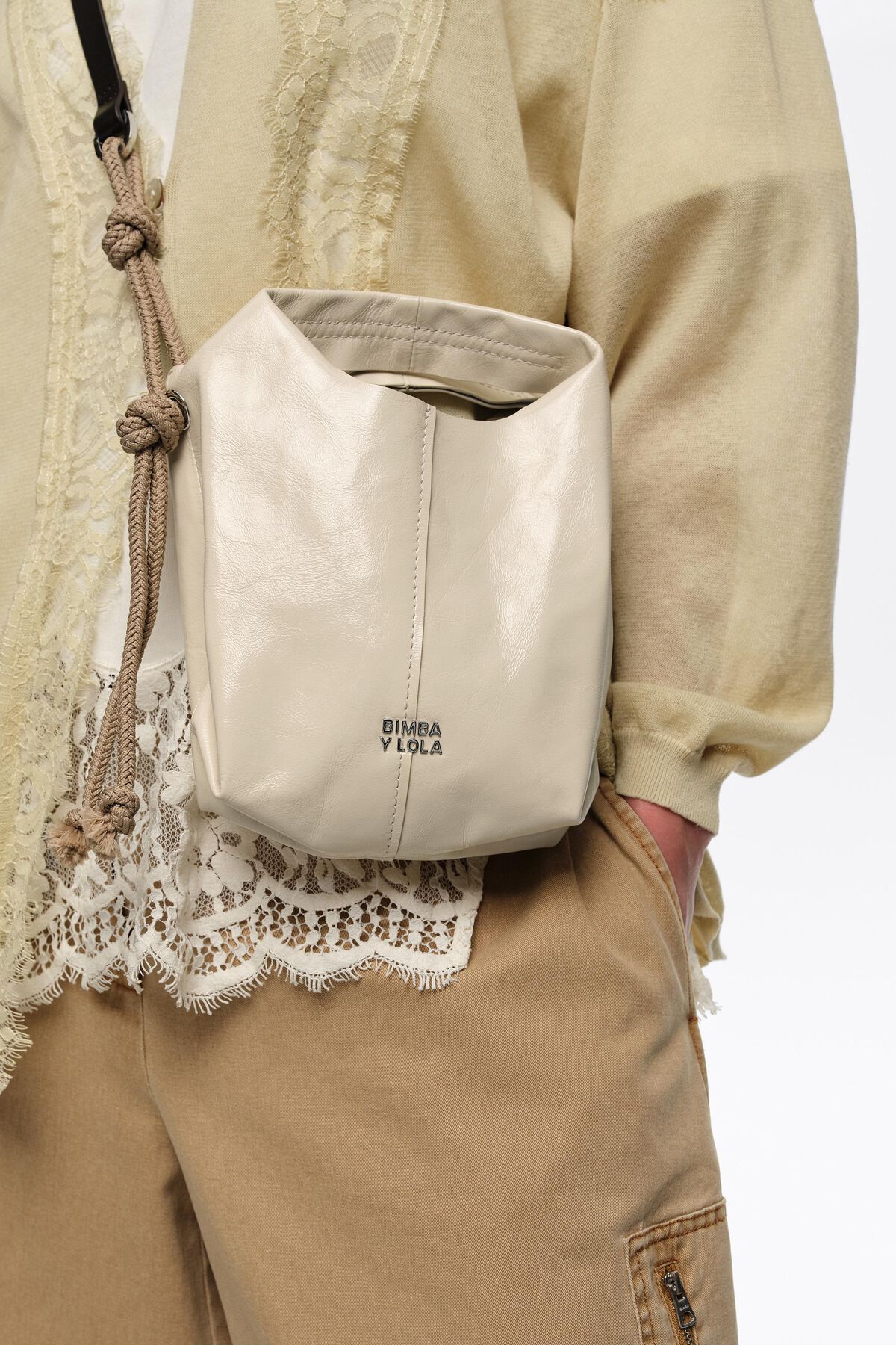 Cream leather mini Paper bag