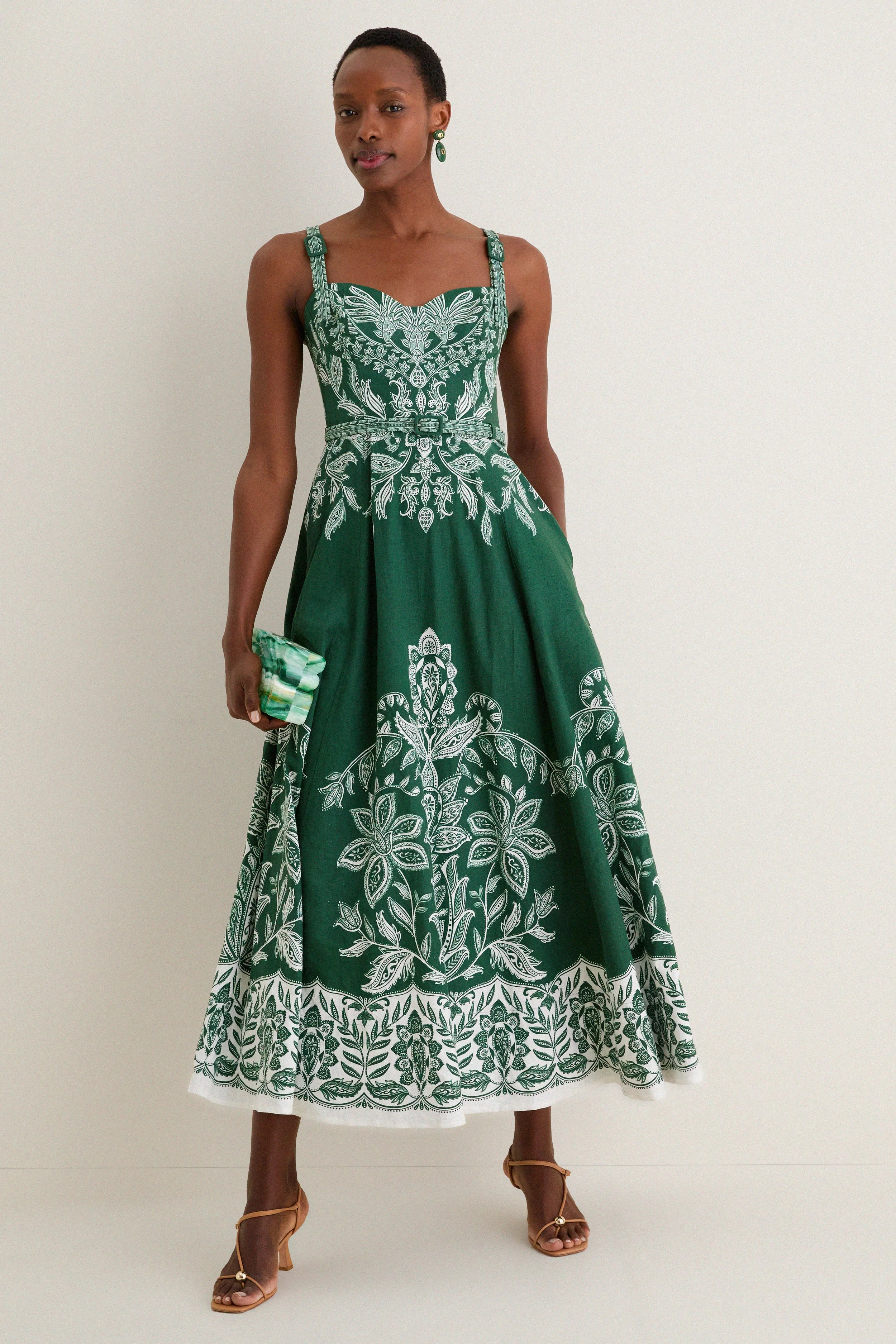 Miranda Dark Green Belt Buckles Maxi Dress