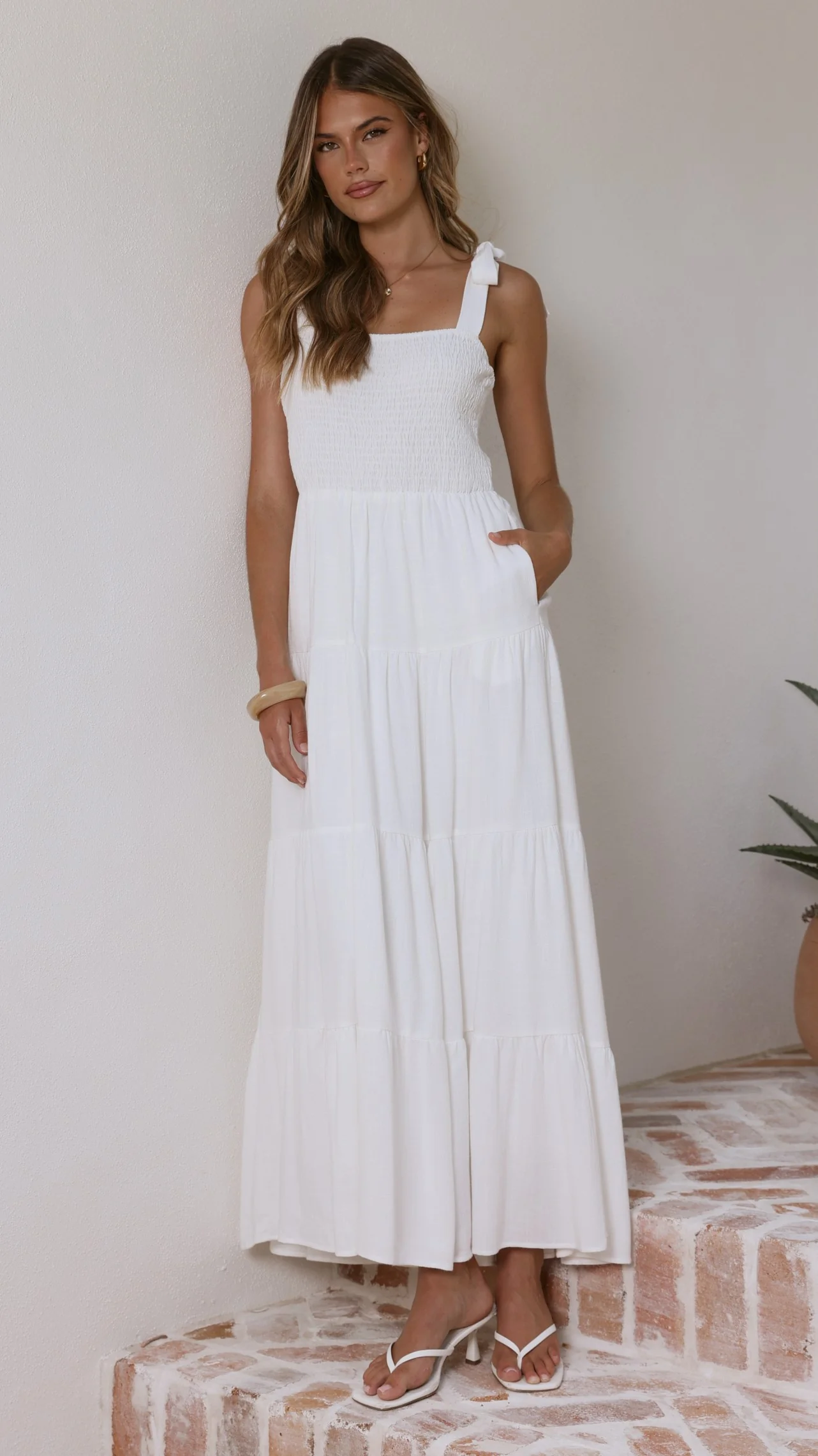 Carlina Tiered Maxi Dress - White