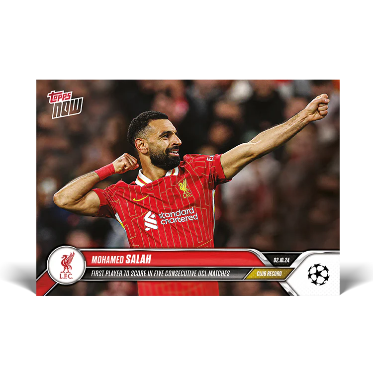 Mohamed Salah - Club Record: First player to score in five consecutive UCL matches - 24/25 UCC Topps NOW® Card 23
