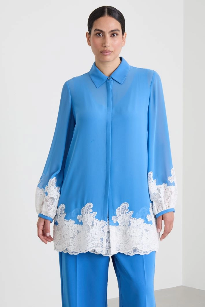 Georgette and lace shirt  - LIGHT BLUE