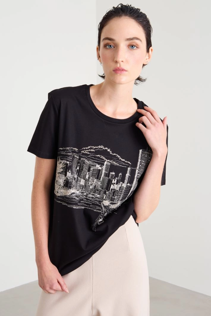 Printed jersey T-shirt - BLACK