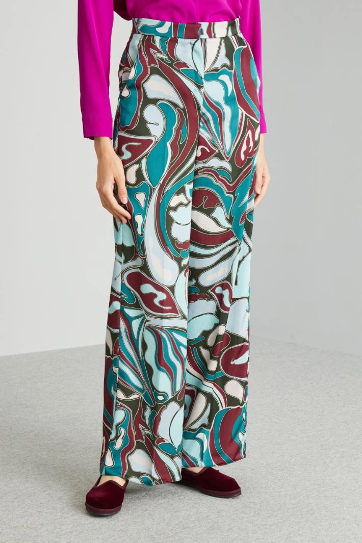 Hammered satin trousers - PETROL BURGUNDY