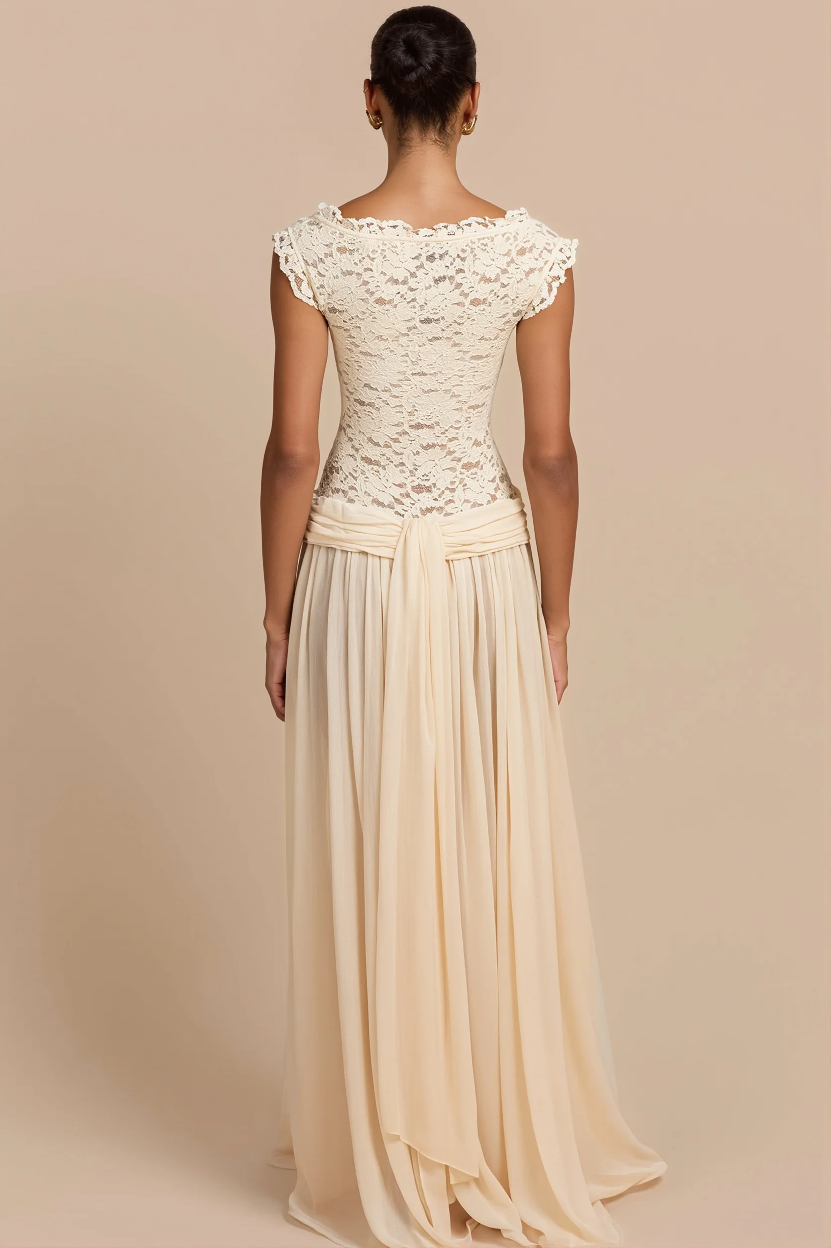 Sheer Lace V Neck Elegant Maxi Dress