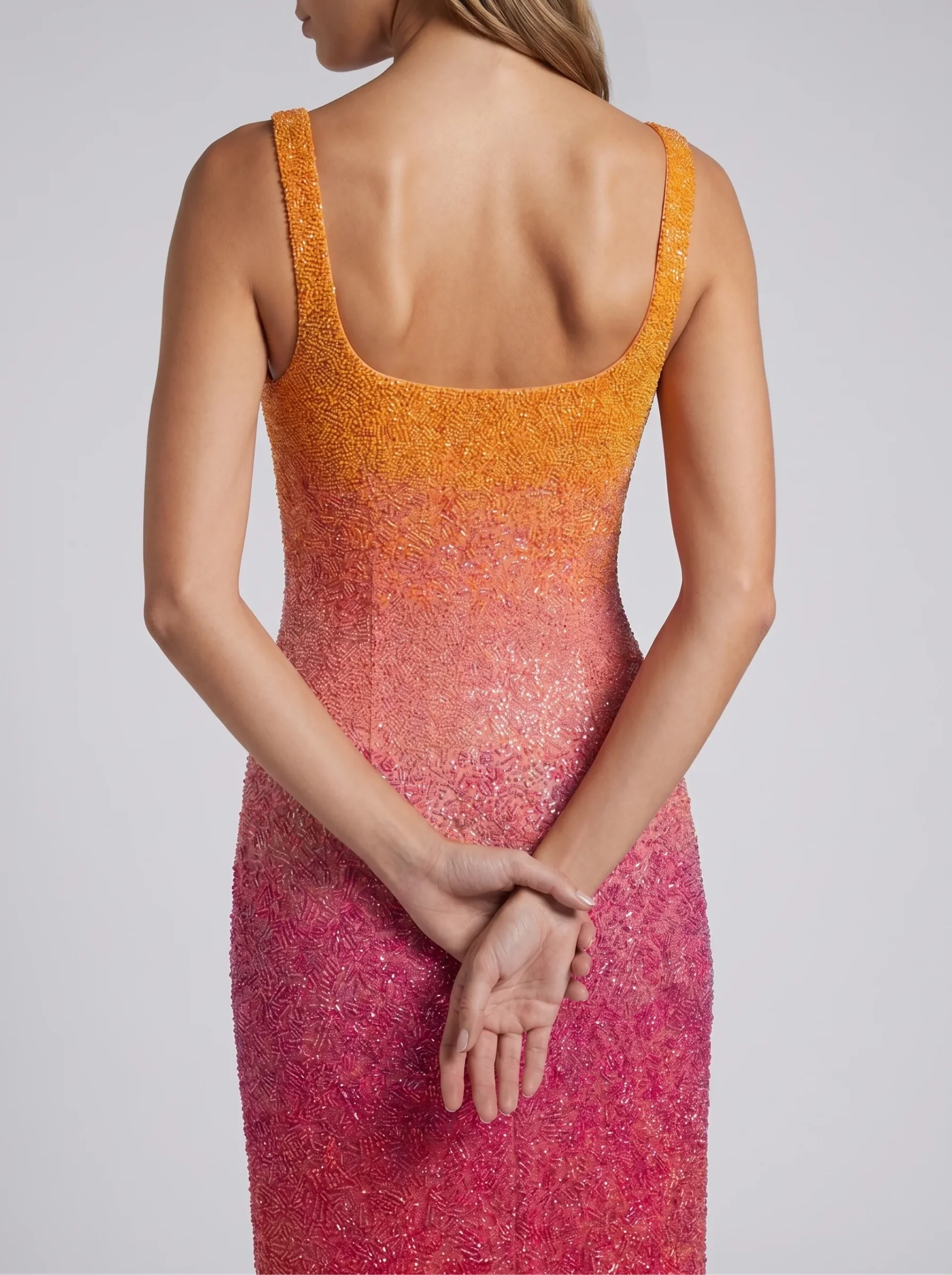 Sofia Hand Beaded Party Dress Orange Pink Ombre MAXI DRESS