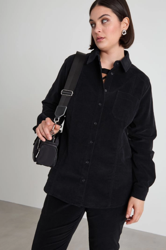 Cotton velvet shirt - BLACK