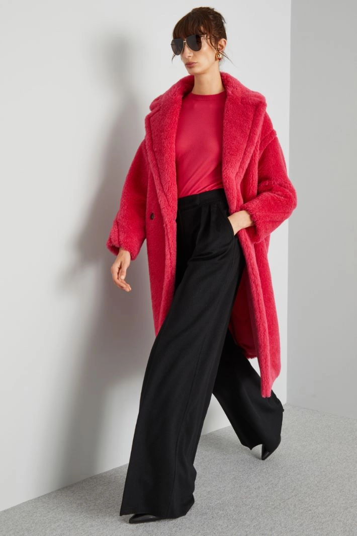 Oversized plush effect coat - RASPBERRY