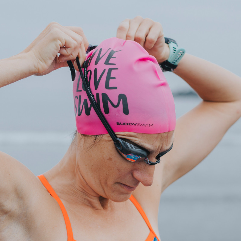 Buddyswim Silicone Swim Cap - LIVE LOVE SWIM - pink
