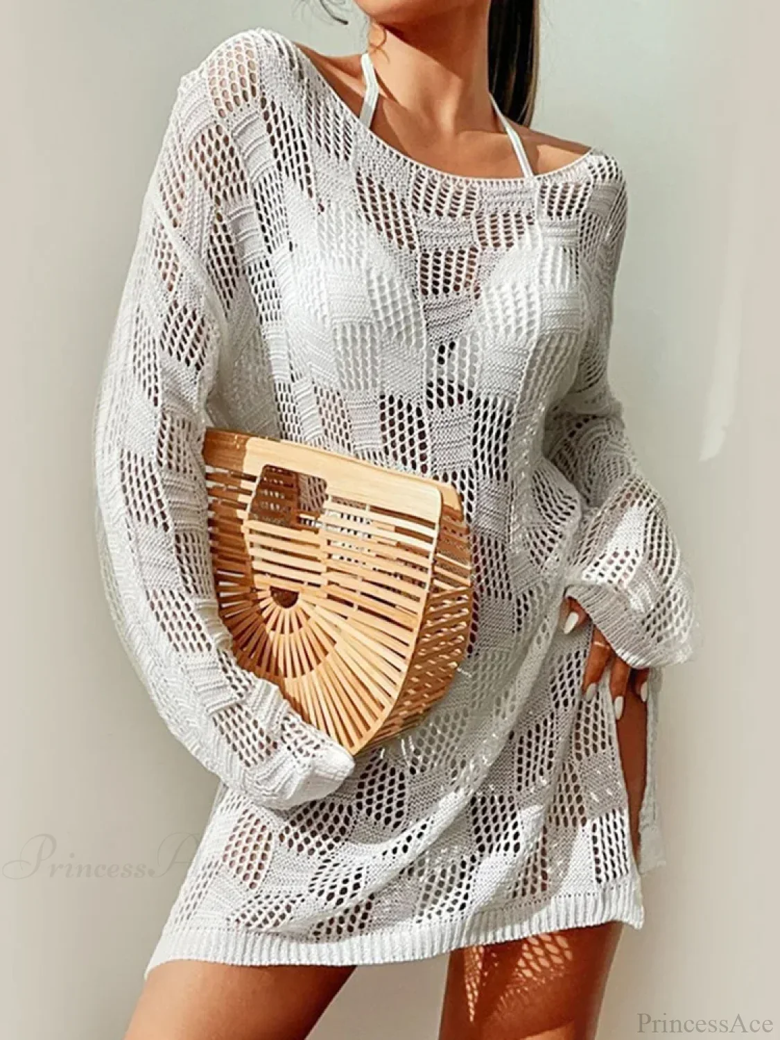 Hollow Out Slit Cut Long Sleeve Bikini Cover Up