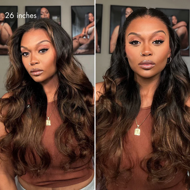 NatureMAX™ 200% Density Ombre Brown / Natural Black Loose Wave Glueless 13x6 / 13x4 HD Lace Front Wig Human Hair Pre-Cut Lace Flexi-Fit Drawstring Cap