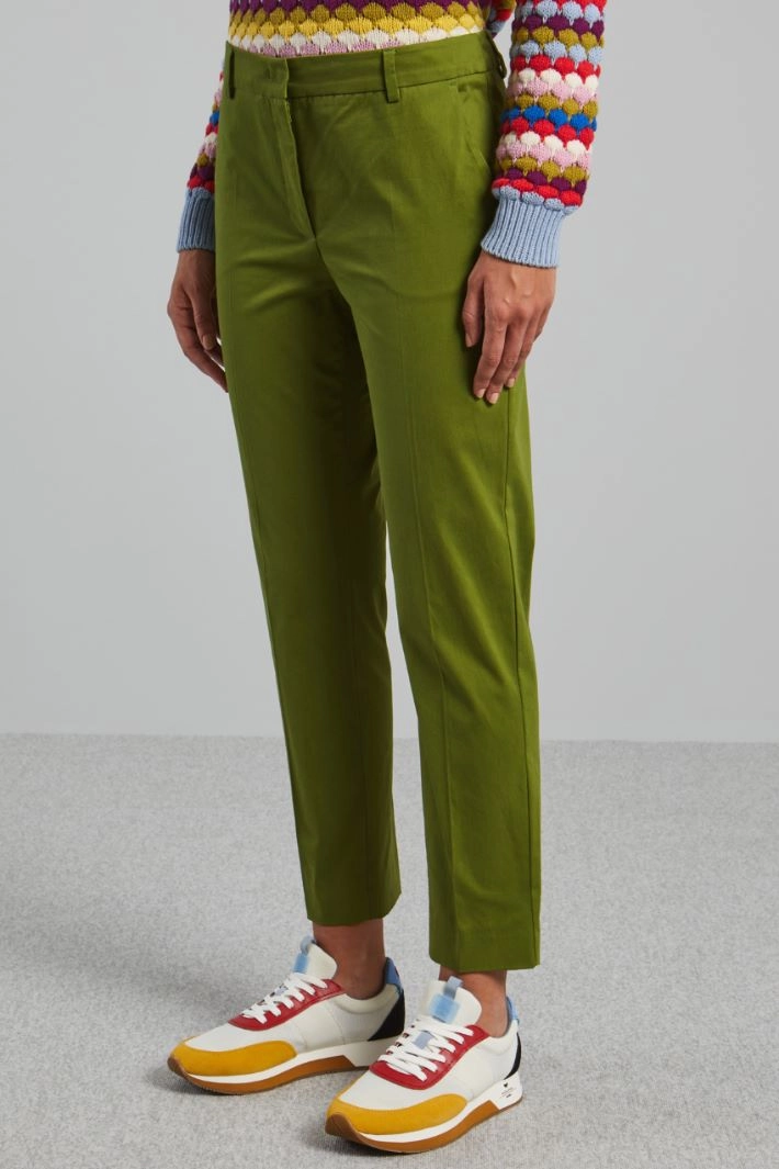 Cotton satin trousers - OLIVE GREEN